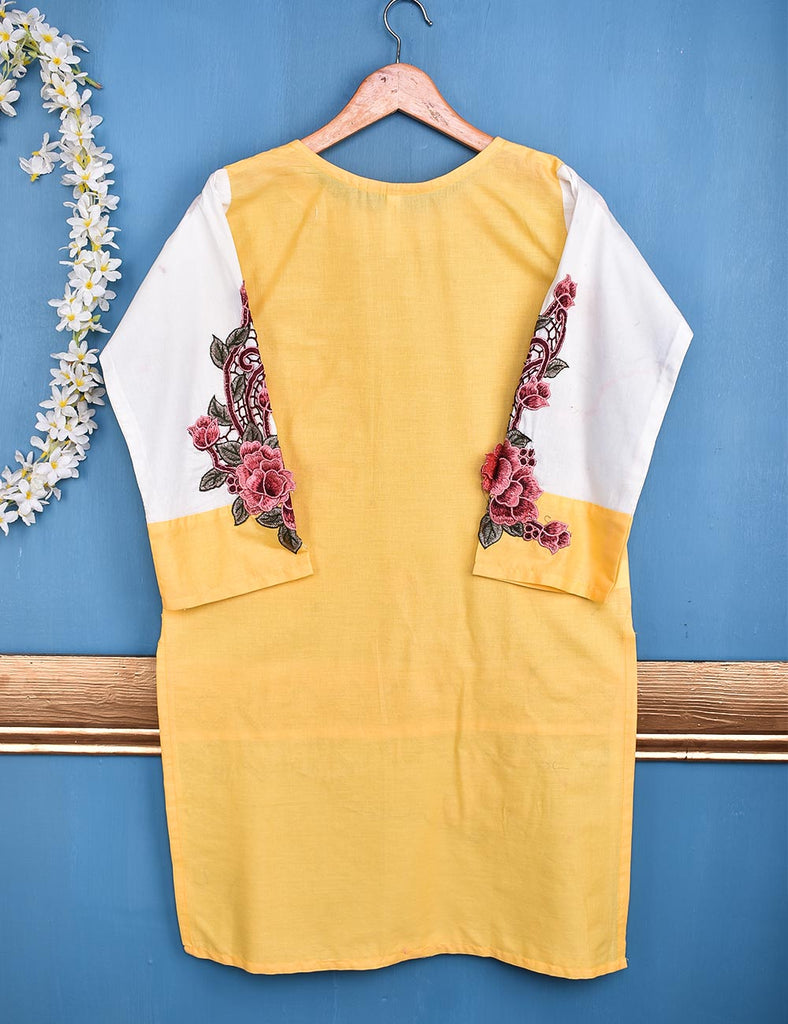Cotton Embroidered Stitched Kurti - Floral Art (TS-049A-Yellow)