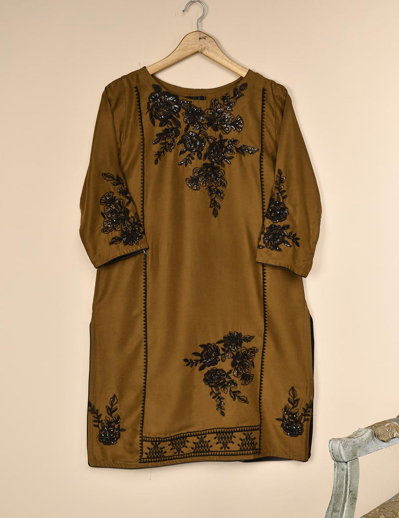 Tehwaar Winter Linen Embroidered Stitched Kurti - Foliage (TW-05G-Brown)
