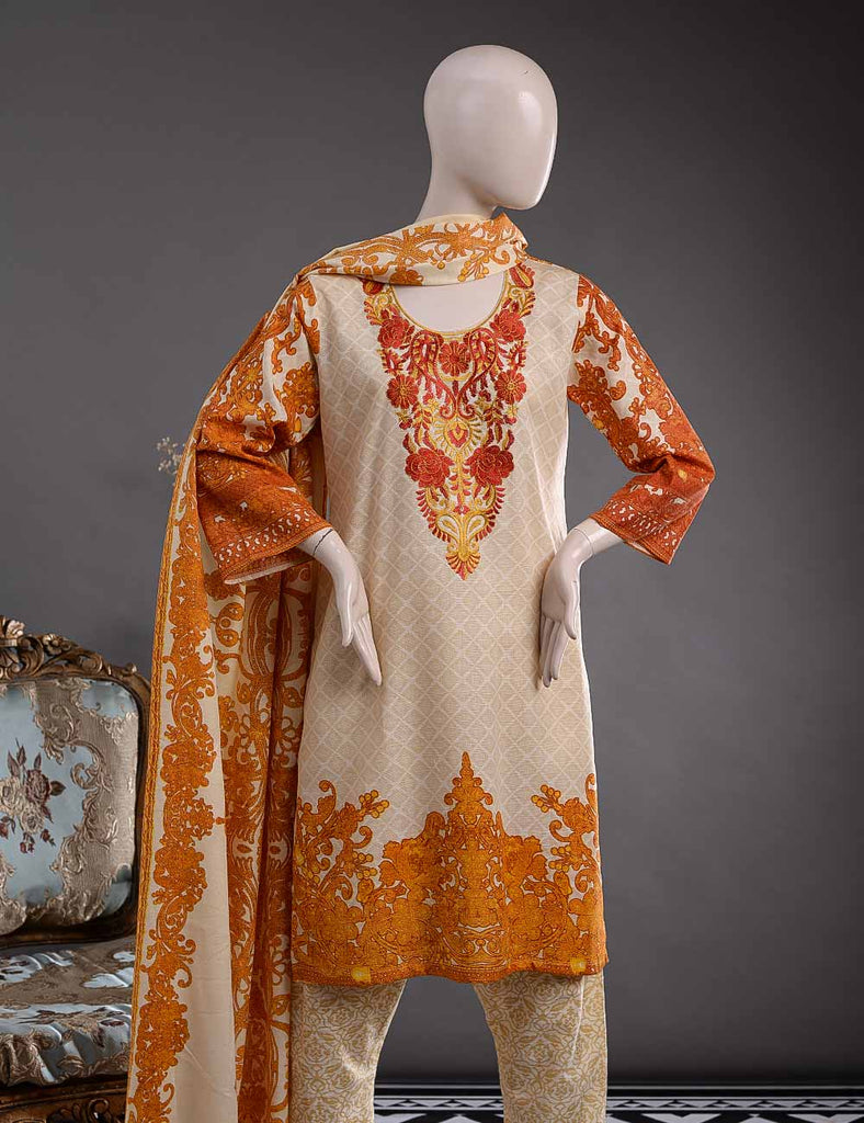GK-1A - Metallic Flora  |  Unstitched Printed & Embroidered Khaddar Dress