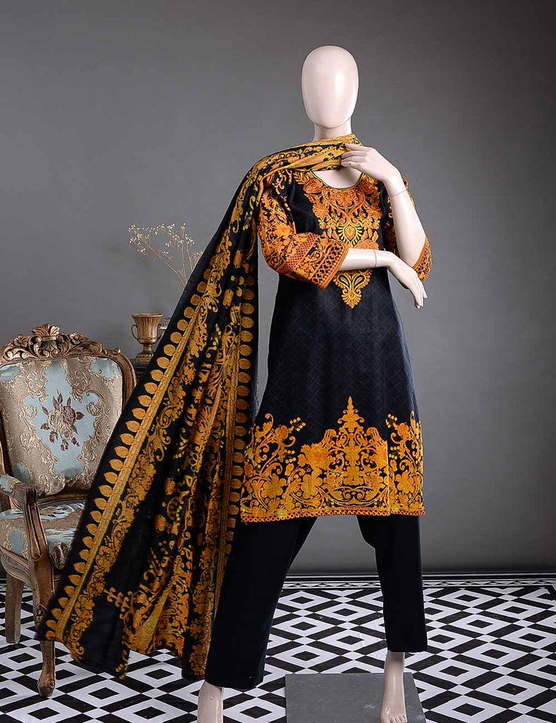 GK-1B - Metallic Flora  |  Unstitched Printed & Embroidered Khaddar Dress