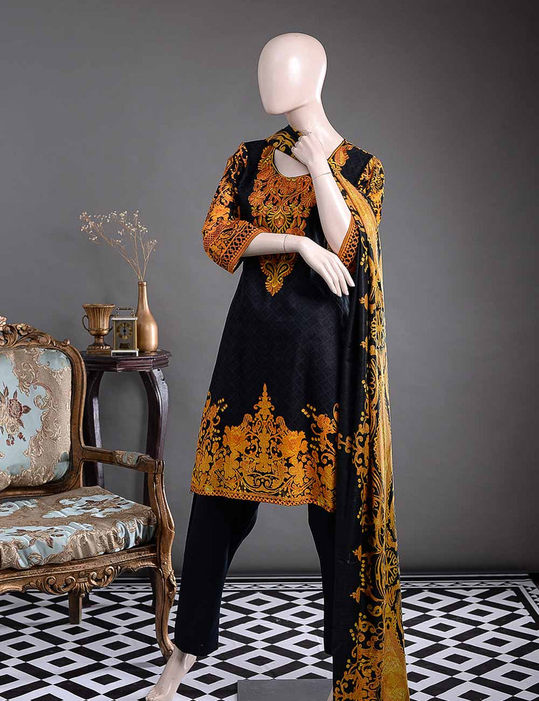 GK-1B - Metallic Flora  |  Unstitched Printed & Embroidered Khaddar Dress
