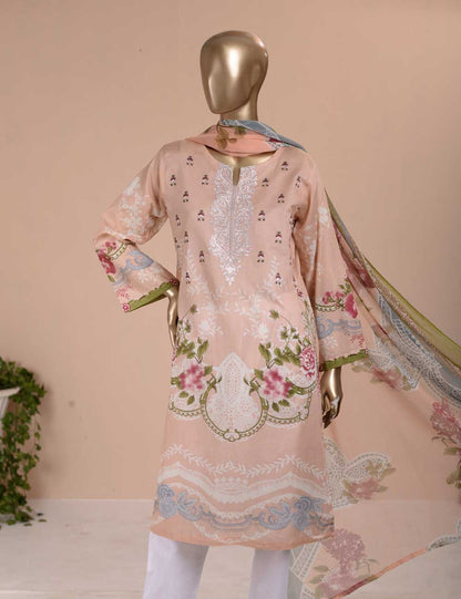 3 Pc Unstitched Lawn Embroidered Dress with Chiffon Dupatta - Gorgeous Fluke (EC-3A)