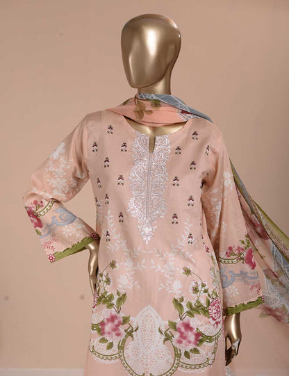 3 Pc Unstitched Lawn Embroidered Dress with Chiffon Dupatta - Gorgeous Fluke (EC-3A)