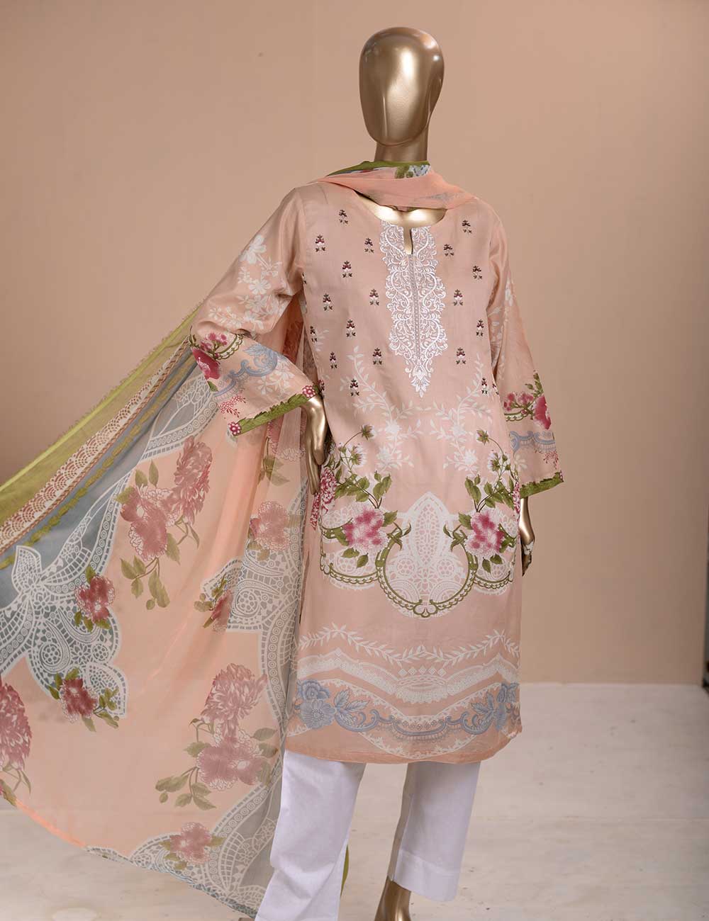 3 Pc Unstitched Lawn Embroidered Dress with Chiffon Dupatta - Gorgeous Fluke (EC-3A)