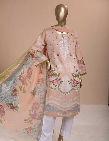 3 Pc Unstitched Lawn Embroidered Dress with Chiffon Dupatta - Gorgeous Fluke (EC-3A)