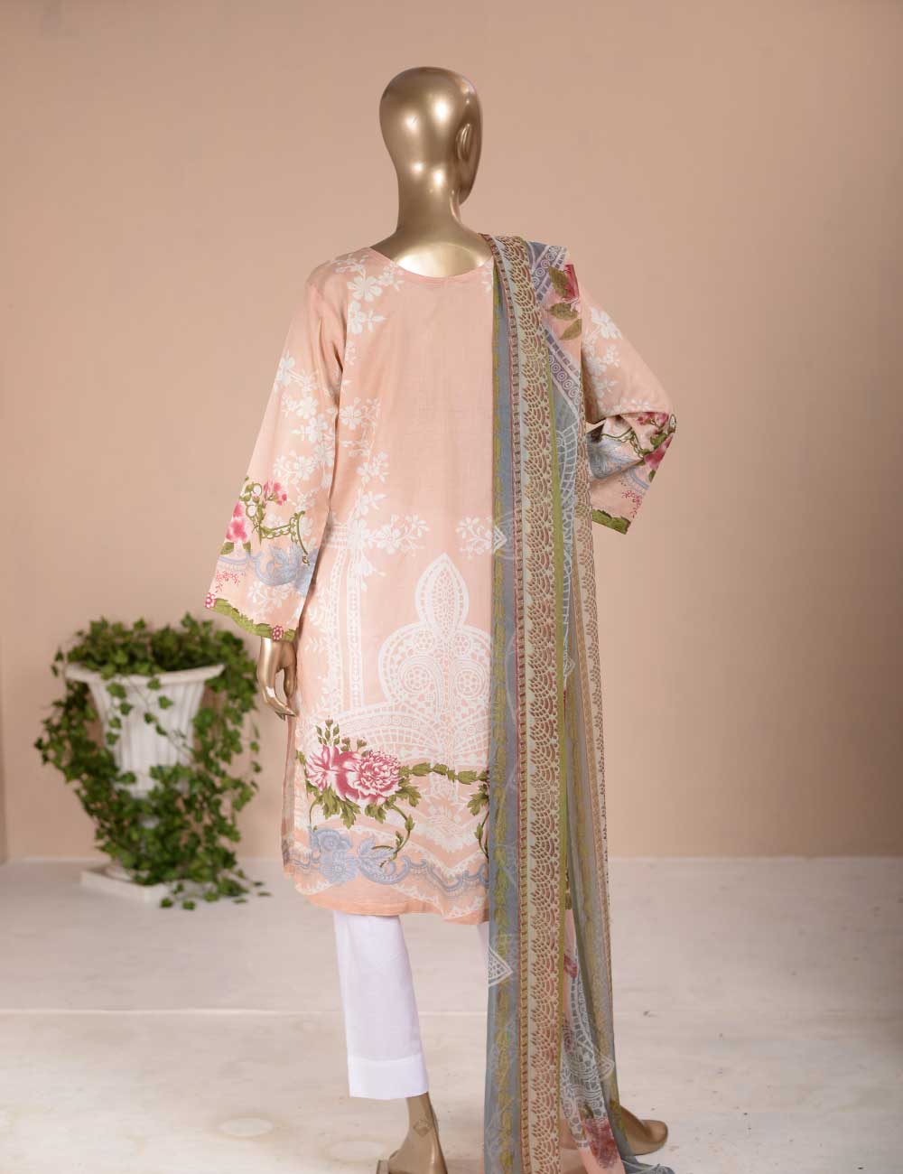 3 Pc Unstitched Lawn Embroidered Dress with Chiffon Dupatta - Gorgeous Fluke (EC-3A)