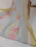3 Pc Unstitched Lawn Embroidered Dress with Chiffon Dupatta - Gorgeous Fluke (EC-3B)