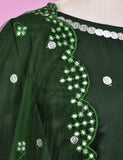 3PC Paper Cotton Stitched Embroidered Dress With Net Embroidered Dupatta  - Gracious (RTW-15-Green)