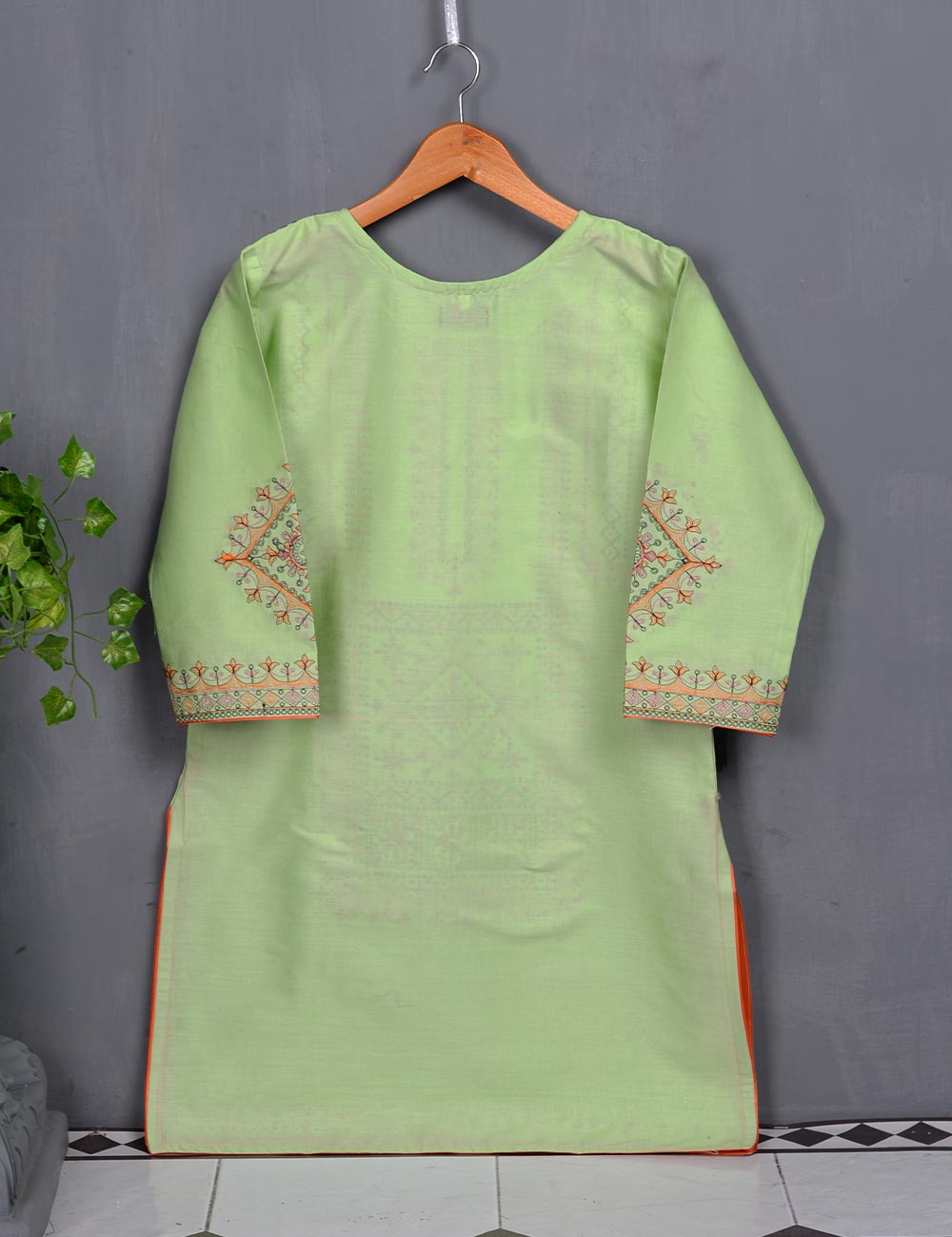 Cotton Embroidered Kurti - Insignia (T20-020-LightGreen)