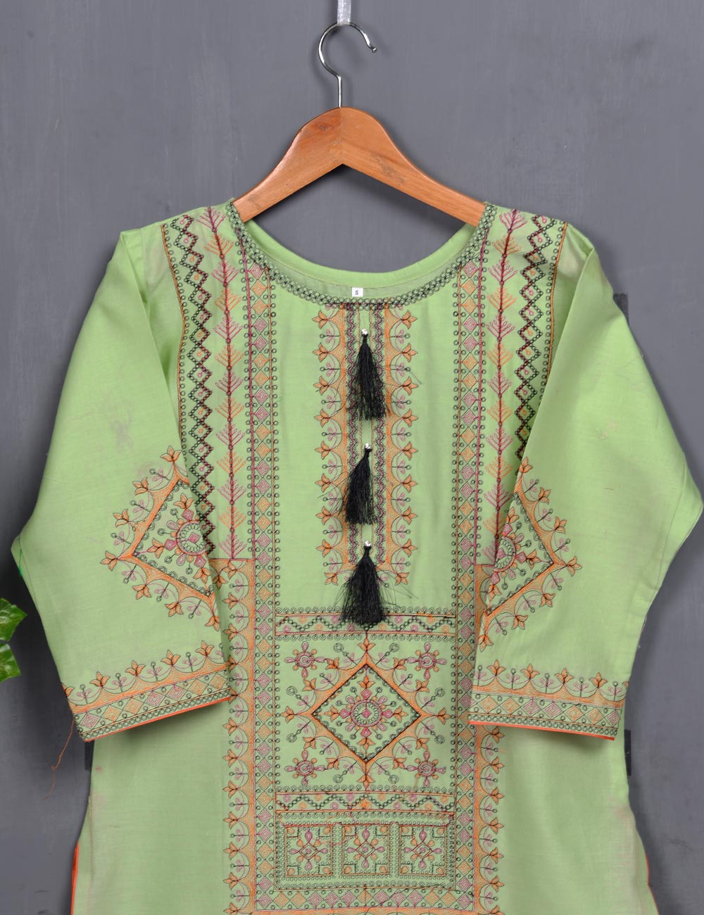 Cotton Embroidered Kurti - Insignia (T20-020-LightGreen)