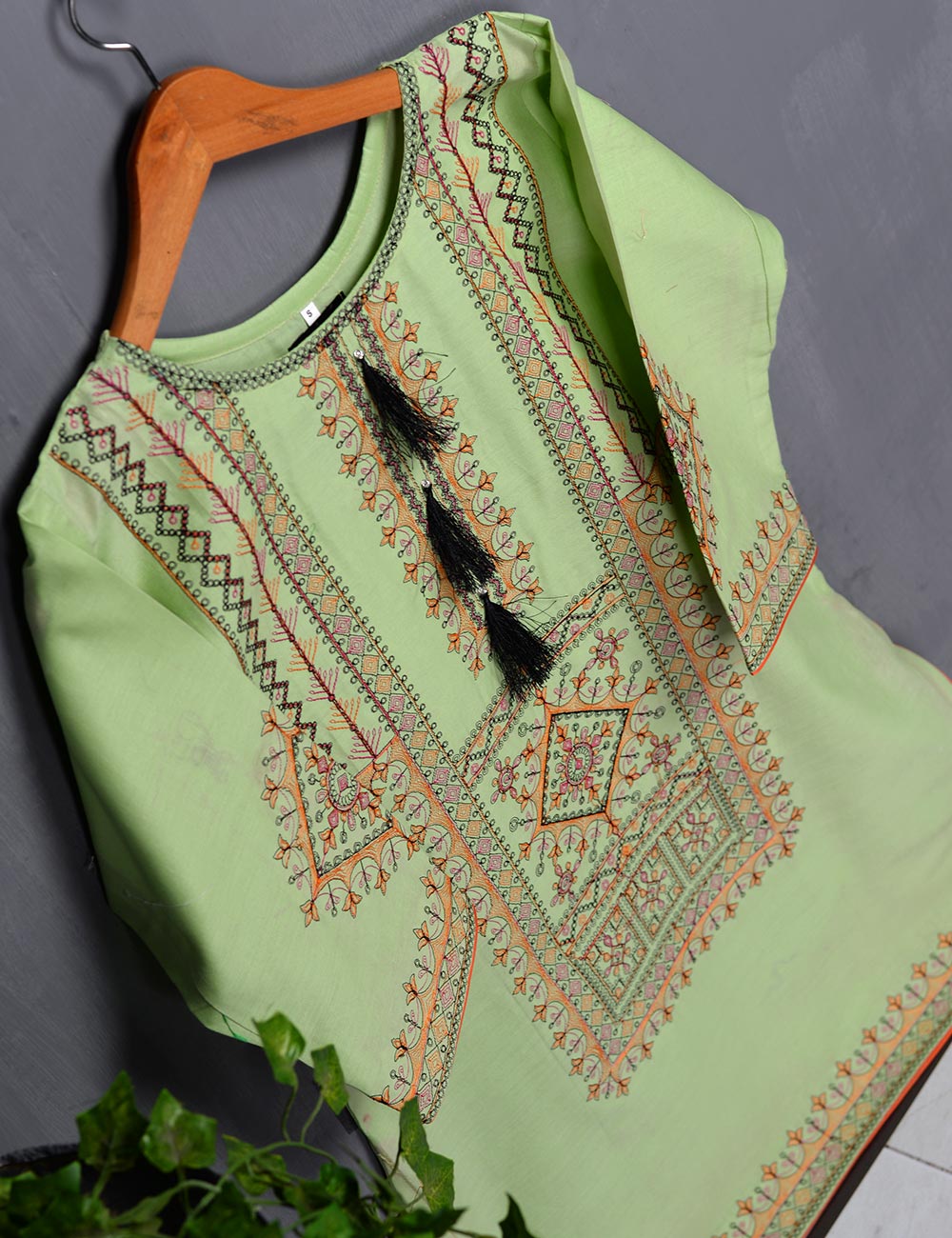 Cotton Embroidered Kurti - Insignia (T20-020-LightGreen)