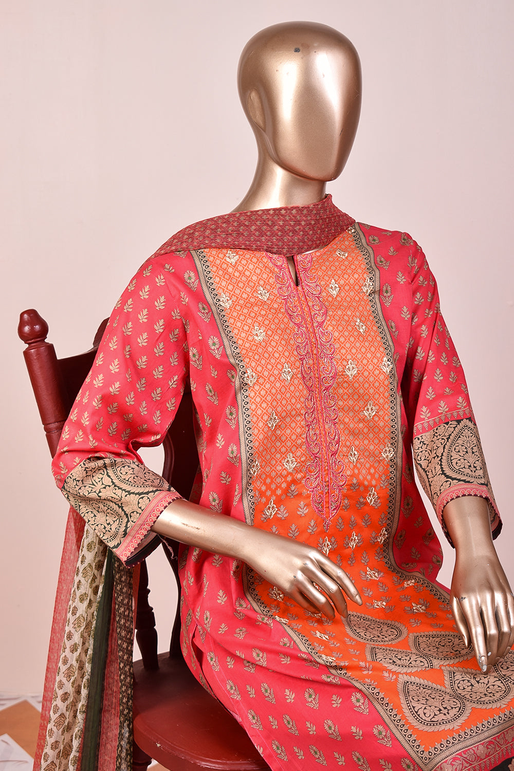 3 Pc Unstitched Embroidered Lawn Dress with Chiffon Printed Dupatta - Classical Shades (JEL-01A)