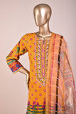 3 Pc Unstitched Embroidered Lawn Dress with Chiffon Printed Dupatta - Tangerine (JEL-08)