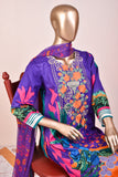 3 Pc Unstitched Embroidered Lawn Dress with Chiffon Printed Dupatta - Smoky Sky (JEL-02)