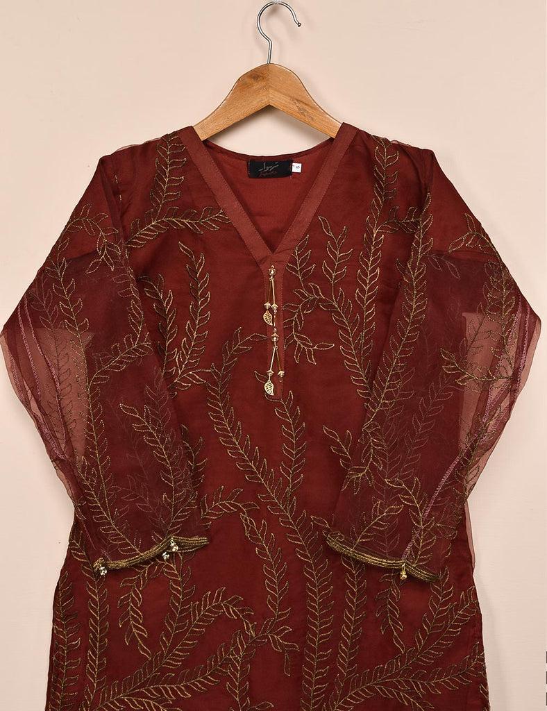 Organza Embroidered Stitched Kurti - Jasmine Creeper (T20-062A-Red)