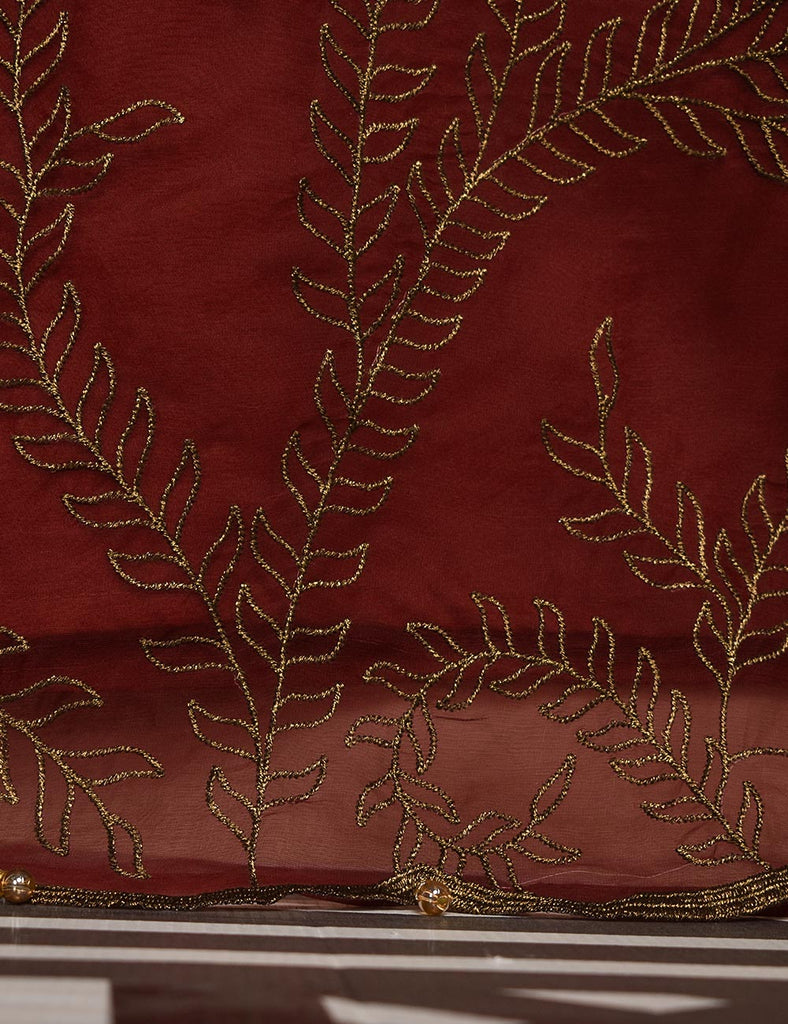 Organza Embroidered Stitched Kurti - Jasmine Creeper (T20-062A-Red)