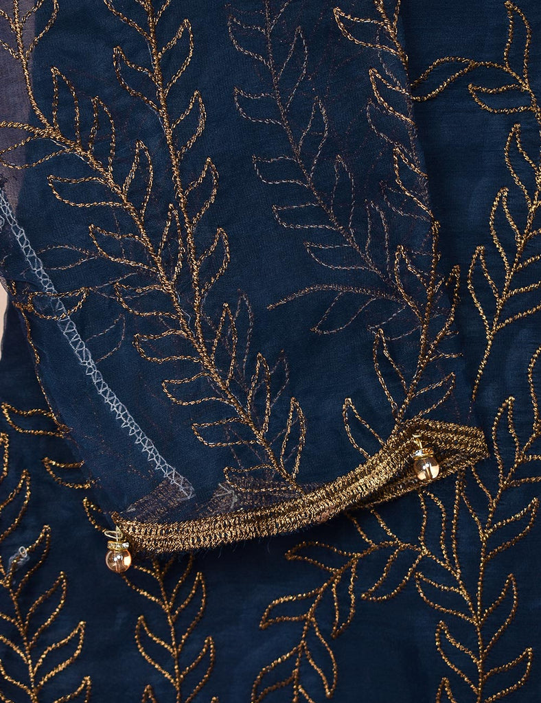 Organza Embroidered Stitched Kurti - Jasmine Creeper (T20-062B-Blue)
