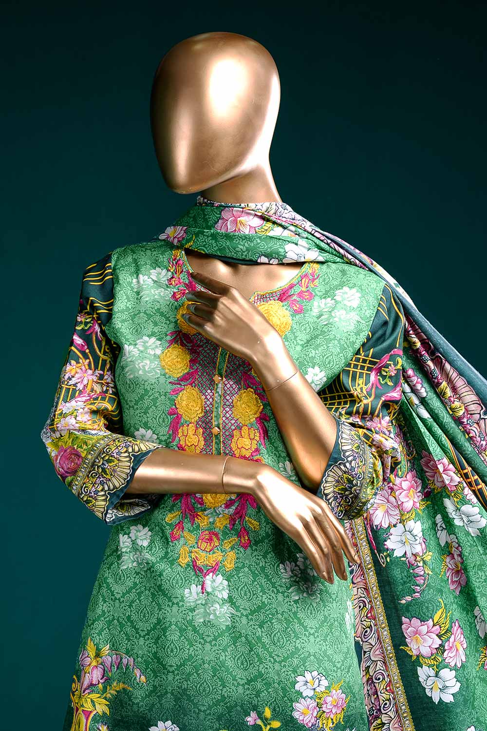 LL-2B - Floral Twist  |  Unstitched Printed & Embroidered Linen Dress