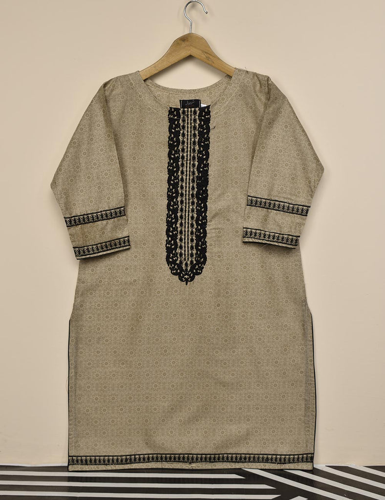 Lawn Embroidered & Printed Stitched Kurti - Leland (T20-052C-Khaki)