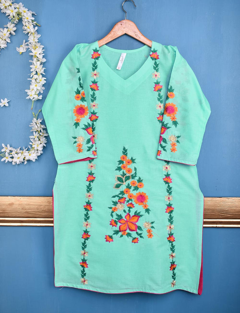 Cotton Embroidered Stitched Kurti - Lively Spirit (TS-052A-SeaGreen)