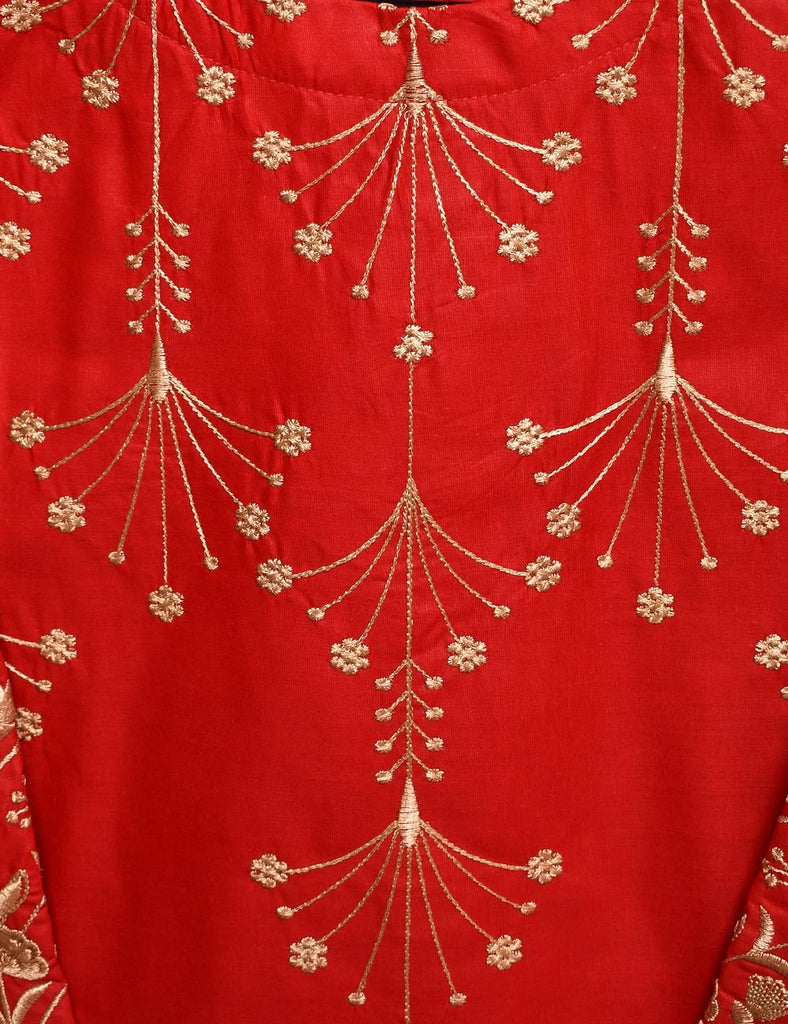 Cotton Embroidered Stitched Kurti - Luminous Galaxy (TS-017C-Red)