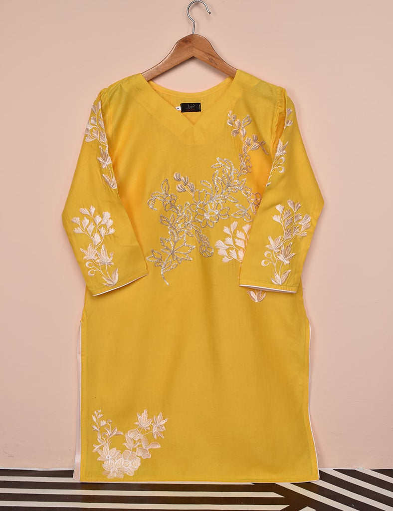 Tehwaar Winter Linen Embroidered Stitched Kurti - Mahogany (TW-06B-Yellow)