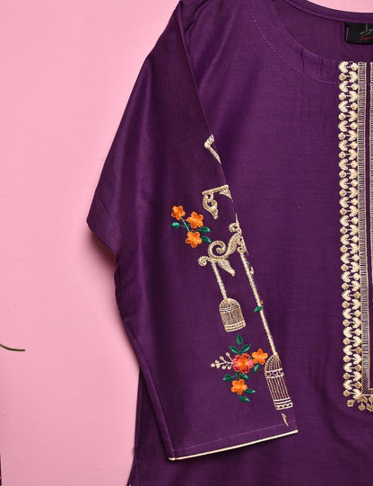 Cotton Embroidered Stitched Kurti - Majestic Cage (TS-021A-Purple)