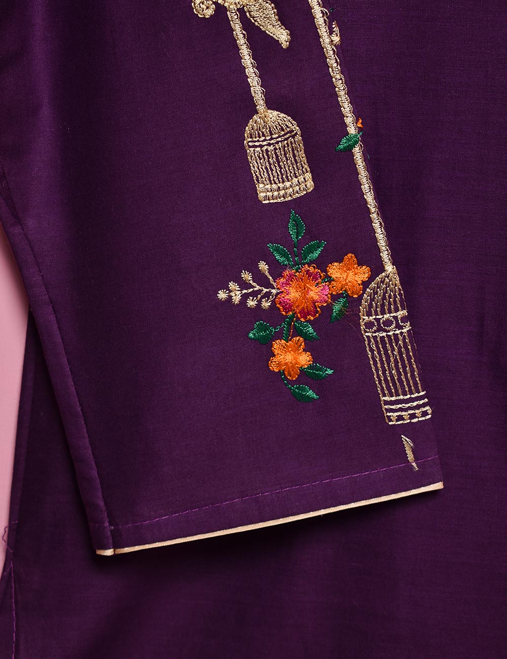 Cotton Embroidered Stitched Kurti - Majestic Cage (TS-021A-Purple)