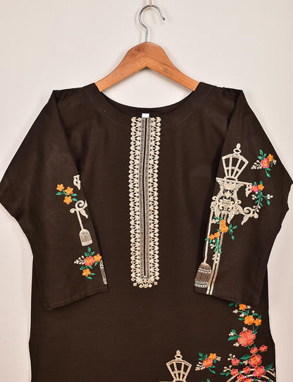 Cotton Embroidered Stitched Kurti - Majestic-Cage-(TS-021F-DarkBrown)