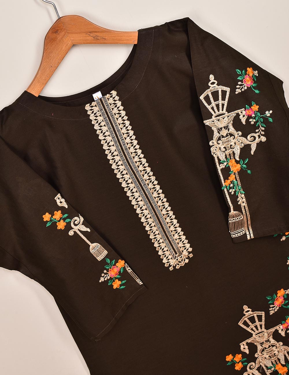 Cotton Embroidered Stitched Kurti - Majestic-Cage-(TS-021F-DarkBrown)