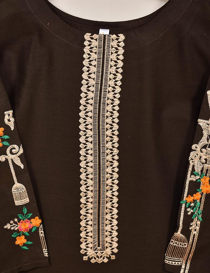 Cotton Embroidered Stitched Kurti - Majestic-Cage-(TS-021F-DarkBrown)