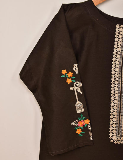 Cotton Embroidered Stitched Kurti - Majestic-Cage-(TS-021F-DarkBrown)