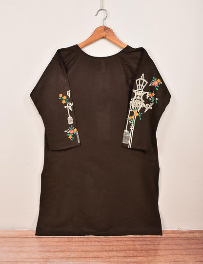 Cotton Embroidered Stitched Kurti - Majestic-Cage-(TS-021F-DarkBrown)