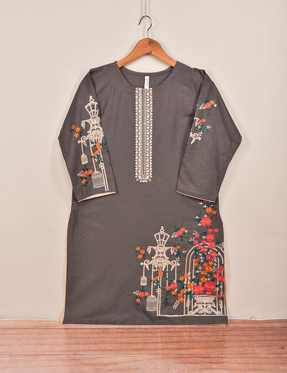 Cotton Embroidered Stitched Kurti - Majestic Cage (TS-021G-PurplishGrey)