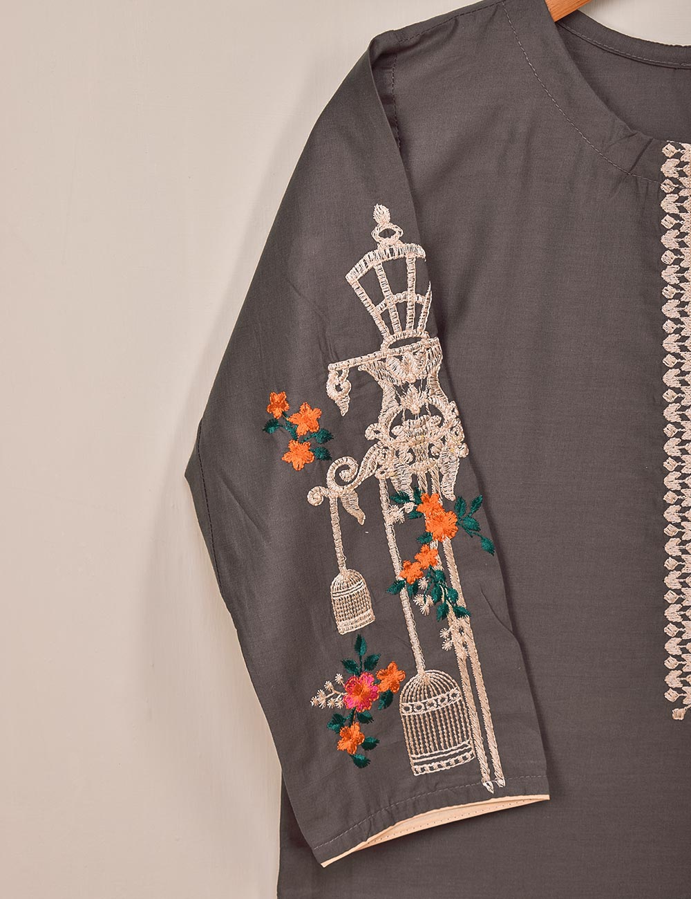 Cotton Embroidered Stitched Kurti - Majestic Cage (TS-021G-PurplishGrey)