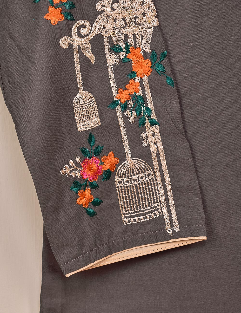 Cotton Embroidered Stitched Kurti - Majestic Cage (TS-021G-PurplishGrey)