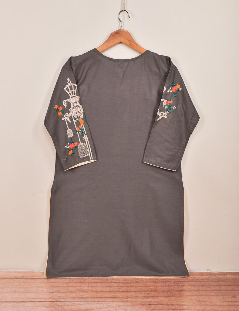 Cotton Embroidered Stitched Kurti - Majestic Cage (TS-021G-PurplishGrey)
