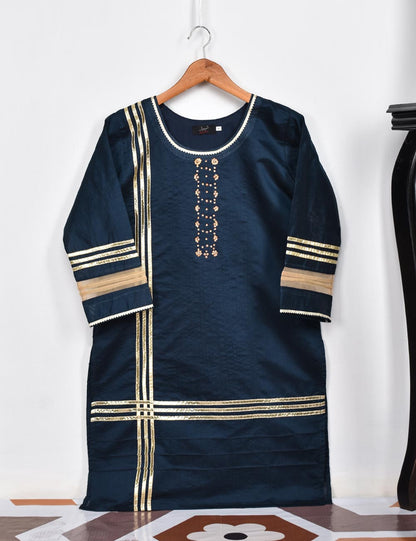 Paper Cotton Stitched Kurti - Margarite (T20-034-NavyBlue)