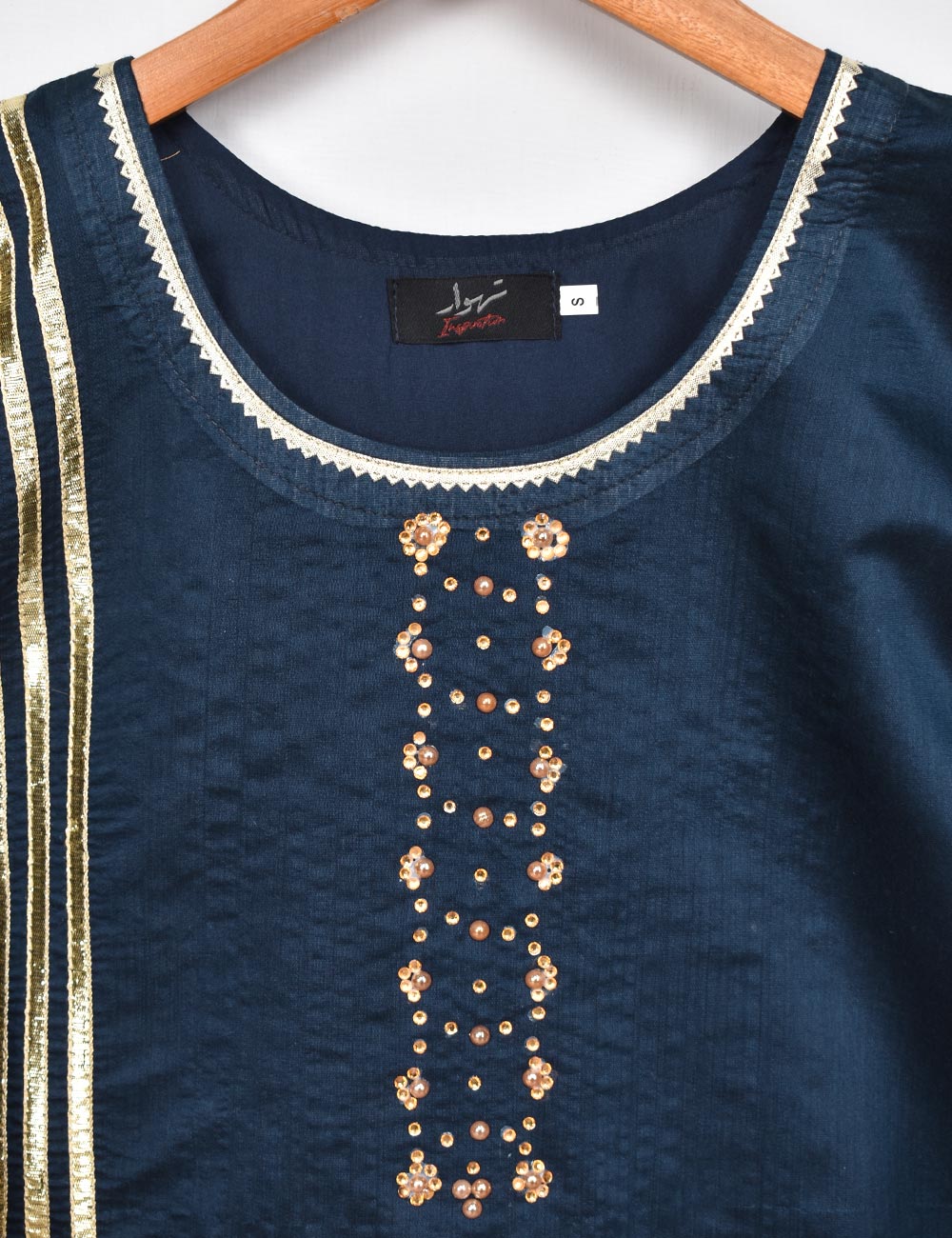 Paper Cotton Stitched Kurti - Margarite (T20-034-NavyBlue)