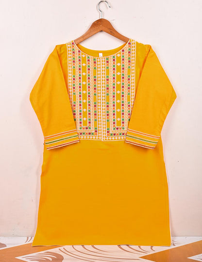 Cotton Embroidered Stitched Kurti - Midnight Wolf (TS-057B-Yellow)