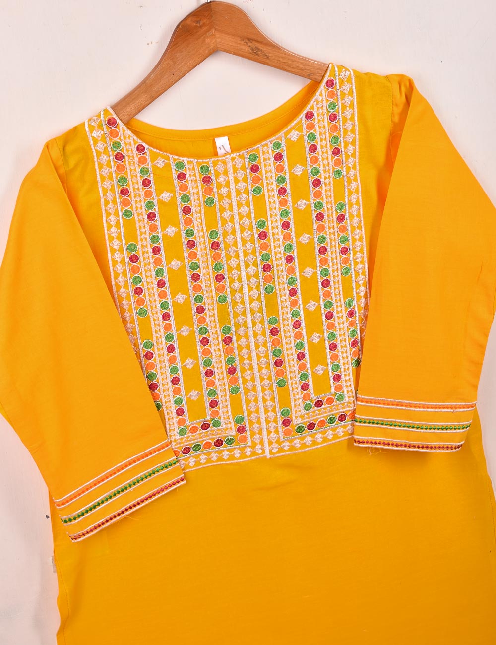 Cotton Embroidered Stitched Kurti - Midnight Wolf (TS-057B-Yellow)