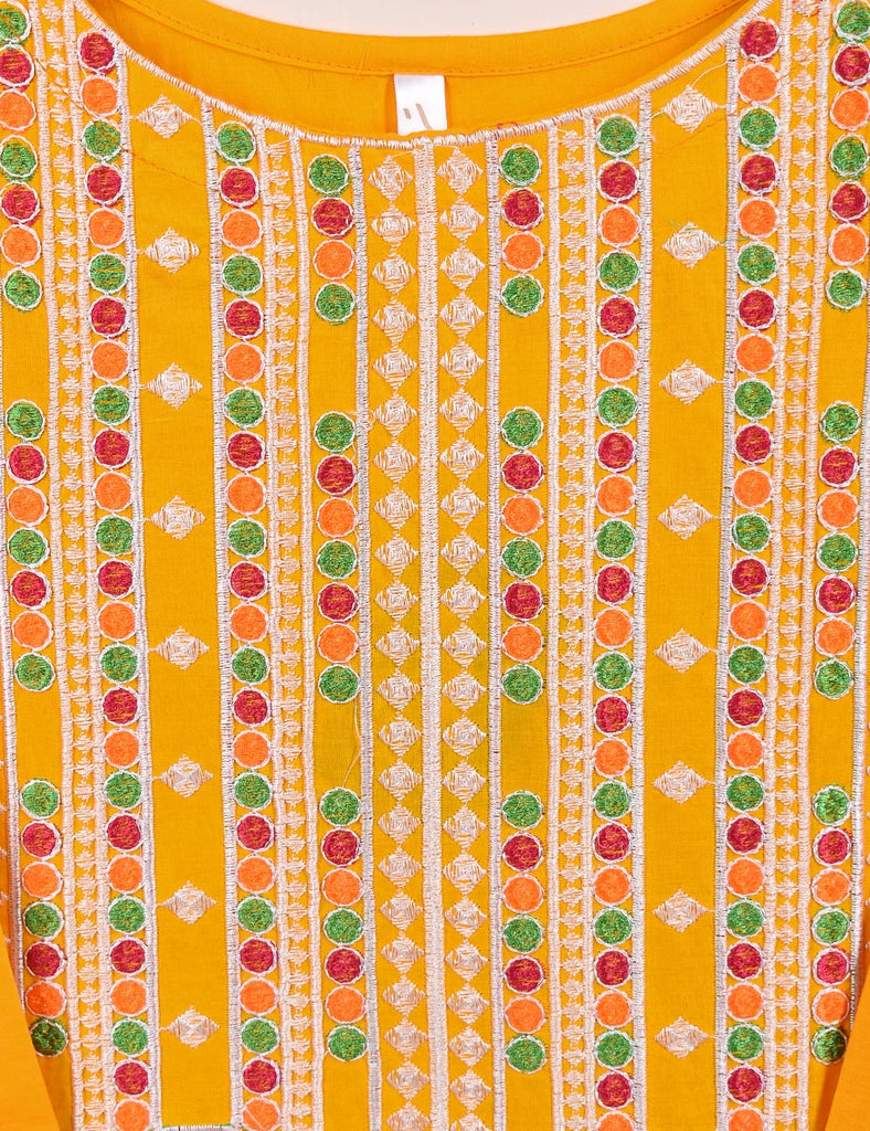 Cotton Embroidered Stitched Kurti - Midnight Wolf (TS-057B-Yellow)