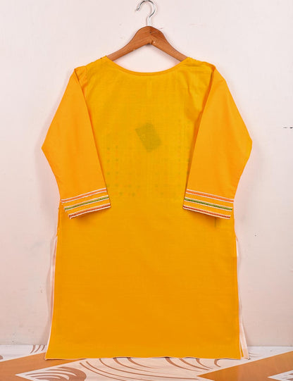 Cotton Embroidered Stitched Kurti - Midnight Wolf (TS-057B-Yellow)