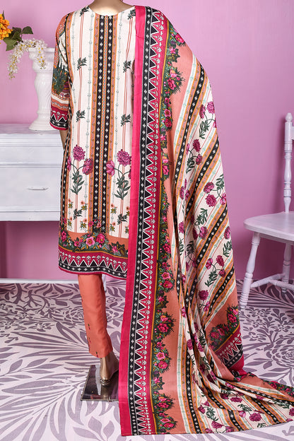 3 Pc Unstitched Embroidered Lawn Dress with Lawn Printed Dupatta & Embroidered Cotton Trouser - Minin (ZLE-2A)
