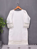 Paper Cotton Stitched Kurti with Mirror and Lace Work - Mirror Cut (T20-021A-White)