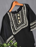 Paper Cotton Stitched Kurti with Mirror and Lace Work - Mirror Cut (T20-021B-Black)