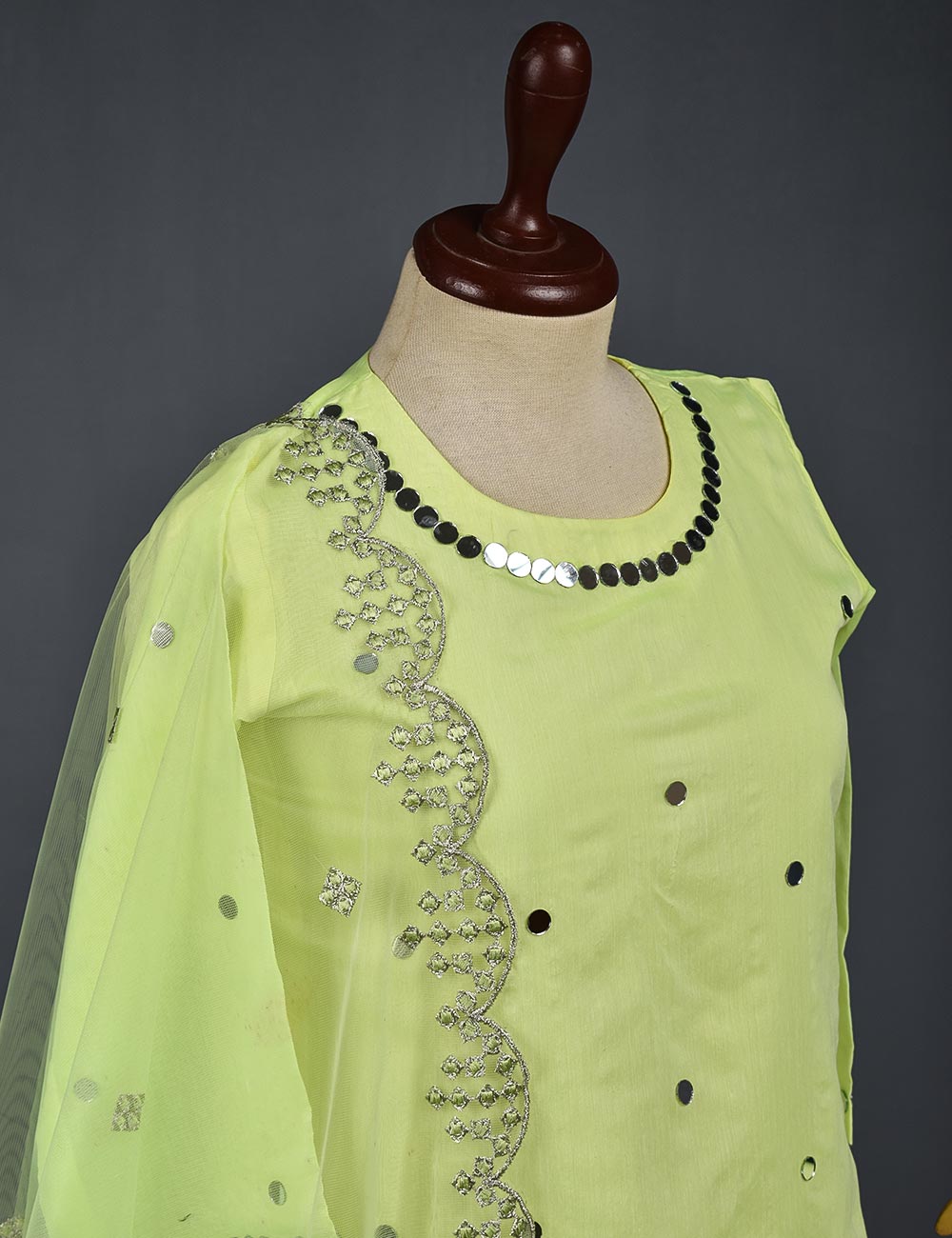 3 Pc Stitched Paper Cotton Suit with Net Embroidered Dupatta and Cotton Mirror Bottom Trouser - Mirror Glow (RTW-11-Lemon)