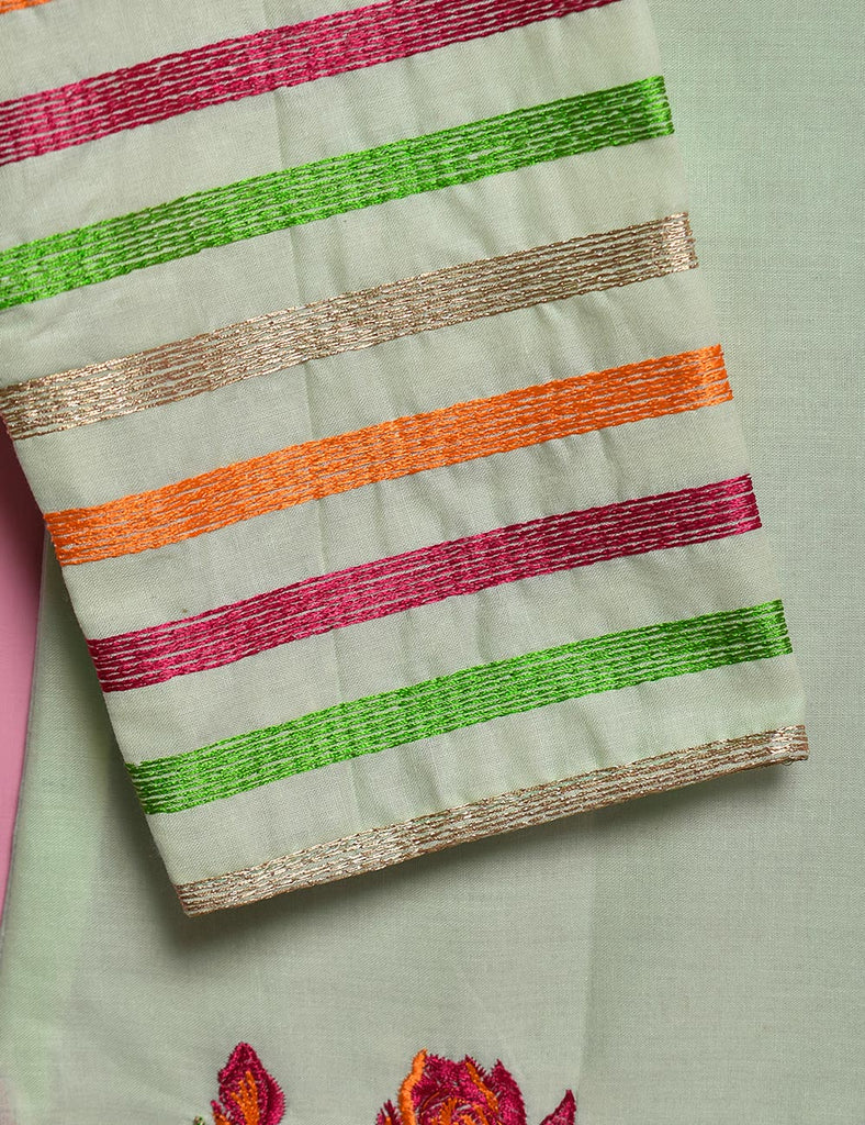 Cotton Embroidered Stitched Kurti - Neon Aurora (TS-018B-LightGreen)
