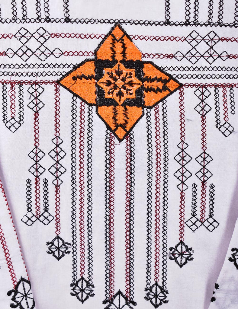 Cotton Embroidered Stitched Kurti - Nostalgia (TS-055C-White)