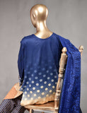3 Pc Unstitched Linen Printed & Embroidered Dress with Printed Wool Shawl Dupatta - Oceanfront (KL-06A)